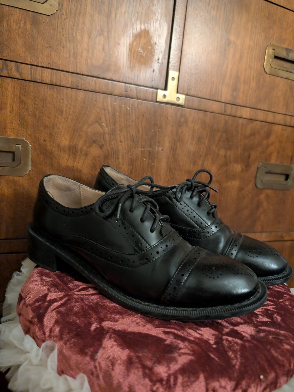 Classic Black European Size 39 (Approx 8.5 Woman, 7 Mens)Brogue Oxfords Low Heel